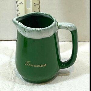 VTG '76 Mini Small Tennessee Green Ceramic Pottery Creamer w/White Drip Glaze 3"